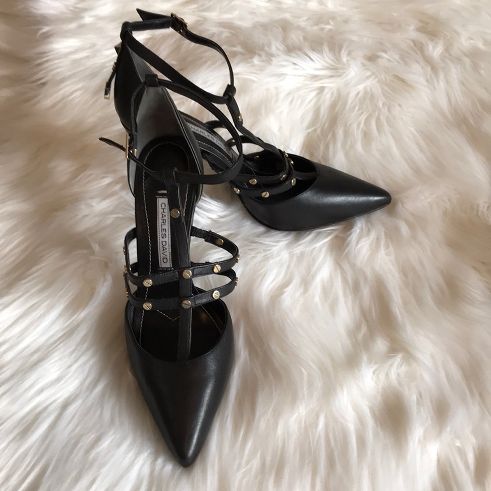 Charles David leather stud heels